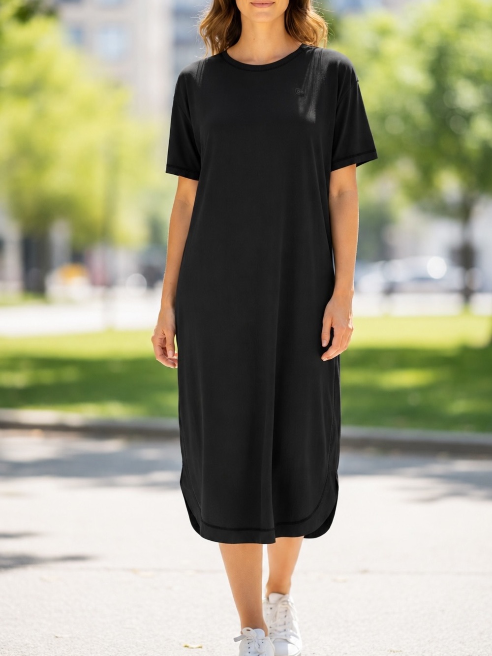 Calia Black Crewneck Short Sleeve rounded Hem T-Shirt Dress Size Medium